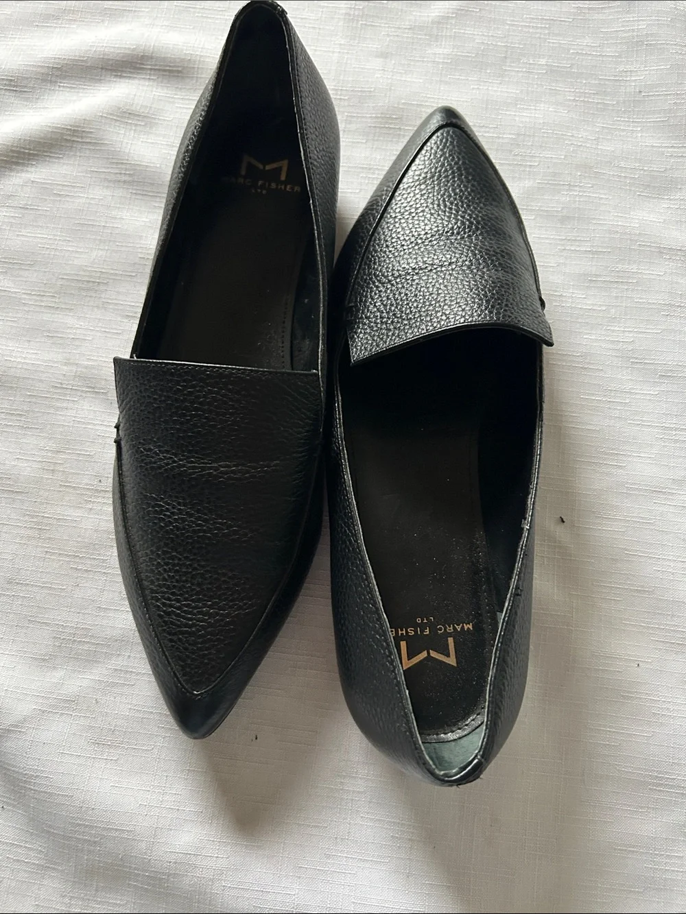 Marc Fisher Black Pointed Leather Slip-On Loafers